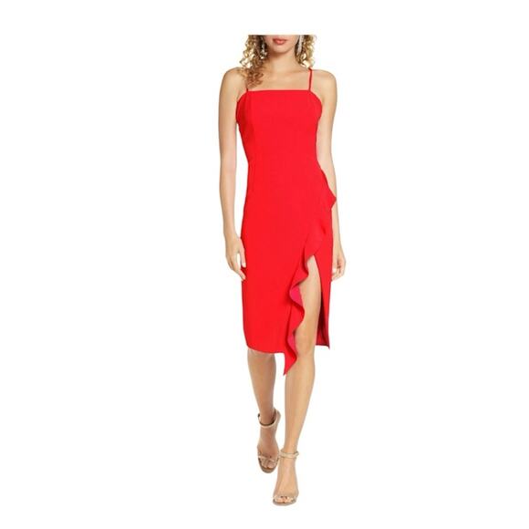 Bardot Carmelle Ruffle Slit Knee Length Cocktail Dress Size Medium 8 - Picture 1 of 8